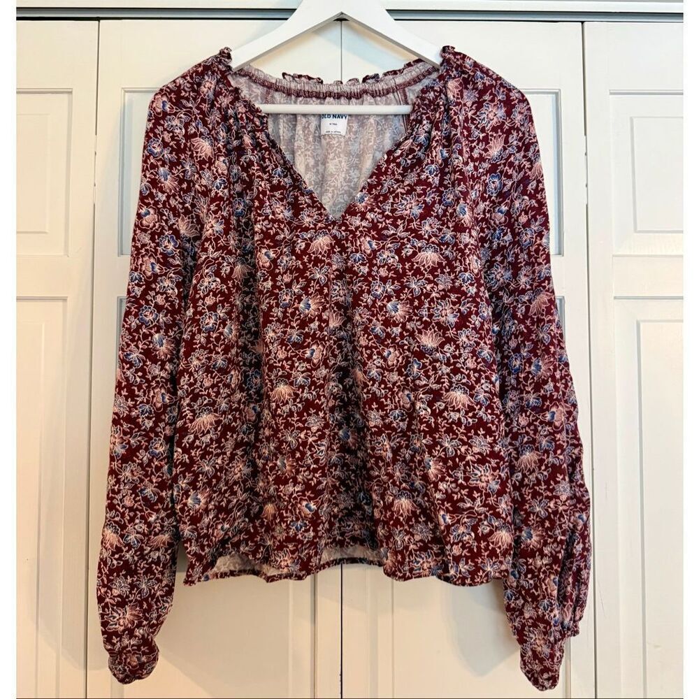 Old Navy floral notch neck long sleeve blouse medium tall - Picture 2 of 6